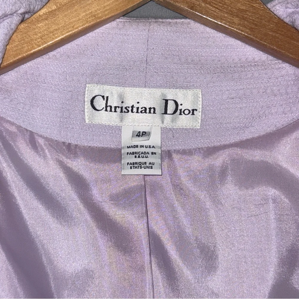 Christian Dior Blazer Womens 4P Purple Petite Zip Front Textured Lined Jacket